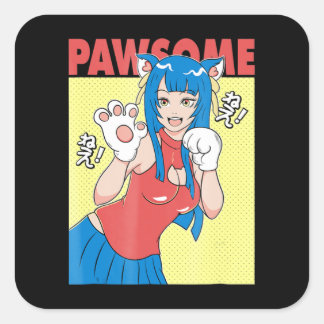 Sticker Carré Cosplay | Anime Girl Cute Waifu Neko Cosplay Cadea