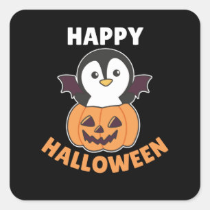 Sticker Carré Costume de chaume Citrouille d'Halloween Penguin H