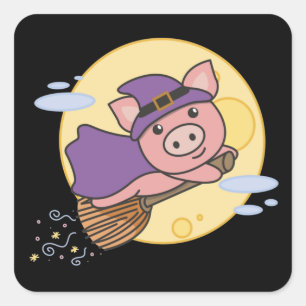 Sticker Carré Costume de sorcière de porc Halloween pour enfants