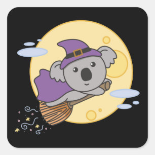 Sticker Carré Costume de sorcière Koala Halloween pour enfants