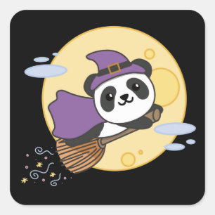 Sticker Carré Costume de sorcière Panda Halloween pour enfants