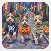 Sticker Carré Costume d'Halloween de Biewer Terrier Trick ou Tri (Devant)