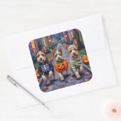 Sticker Carré Costume d'Halloween de Biewer Terrier Trick ou Tri (Enveloppe)