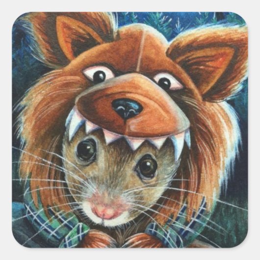 Sticker Carré Costume d'Halloween Werewolf Mouse aquarelle Art (Devant)