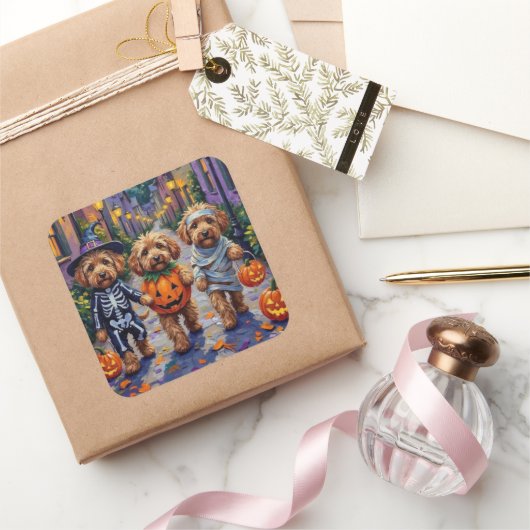 Sticker Carré Costume Halloween Cockapoo Dogs Trick or Treating (Cadeaux)