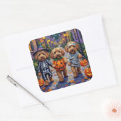 Sticker Carré Costume Halloween Cockapoo Dogs Trick or Treating (Enveloppe)