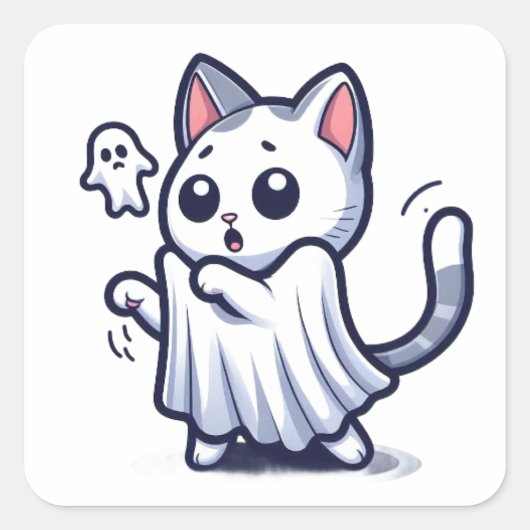 Sticker Carré Costume Halloween Ghost Kitty (Devant)