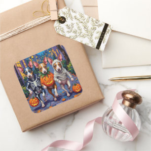 Sticker Carré Costumes d'Halloween de Rat Terrier