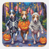 Sticker Carré Costumes d'Halloween de Rat Terrier (Devant)