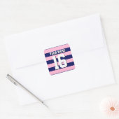 Sticker Carré Cot Candy Pink Navy Blue Team Jersey Preppy Stripe (Enveloppe)