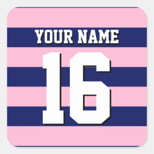 Sticker Carré Cot Candy Pink Navy Blue Team Jersey Preppy Stripe