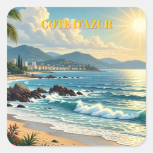 Sticker Carré Cote D'Azur Style Vintage Voyage en France