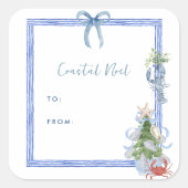 Sticker Carré Côte Noël Blue Bow Nautical Holiday (Devant)