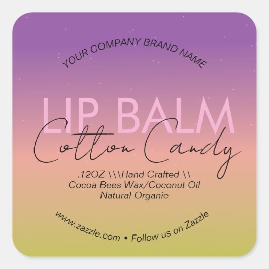 Sticker Carré Coton Candy Lip Balm Emballage d'entreprise (Devant)