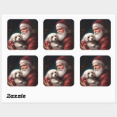 Sticker Carré Coton De Tulear Avec Noël Du Père Noël (Feuille)