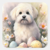 Sticker Carré Coton De Tulear avec oeufs de Pâques vacances (Devant)
