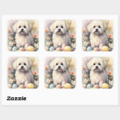 Sticker Carré Coton De Tulear avec oeufs de Pâques vacances (Feuille)
