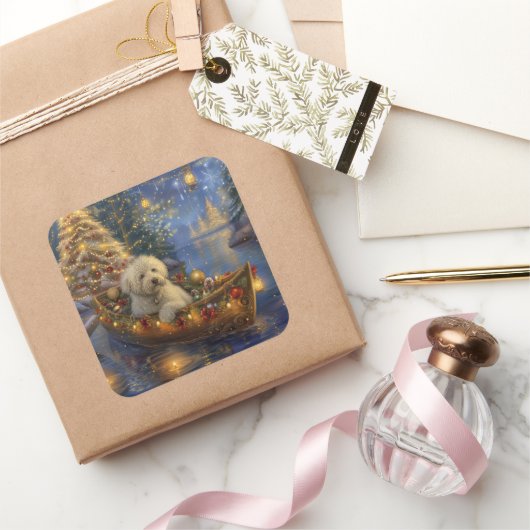 Sticker Carré Coton De Tulear Noël Festive Voyage (Cadeaux)