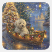 Sticker Carré Coton De Tulear Noël Festive Voyage (Devant)