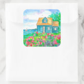 Sticker Carré Cottage balnéaire Voile Aquarelle (Sac)