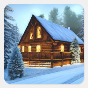 Sticker Carré Cottage Country Northern Pine Cabine
