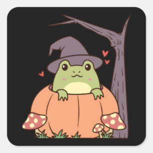Sticker Carré Cottagecore Aesthetic Frog with Witch Hat