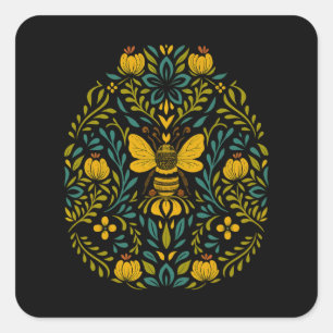 Sticker Carré Cottagecore Boho Fleurs Scandinaves Folk Art