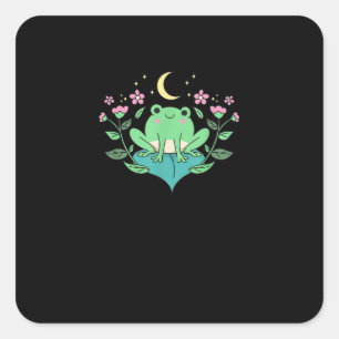 Sticker Carré Cottagecore Goblincore Fleurs de Lune Forêt Grenou