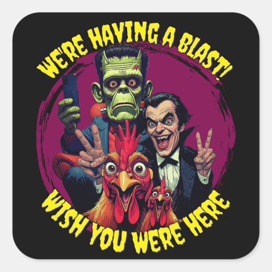 Sticker Carré  "Couch Cryptid Selfie" Cheesy Chicken (Devant)