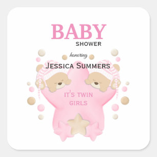 Sticker Carré Couchage mignon Ours En Teddy Twin Baby Girls Douc