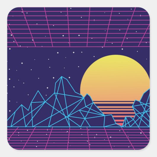 Sticker Carré Couche de soleil Vaporwave (Devant)