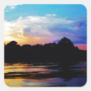 Sticker Carré Coucher de soleil arc-en-ciel sur le lac de montag