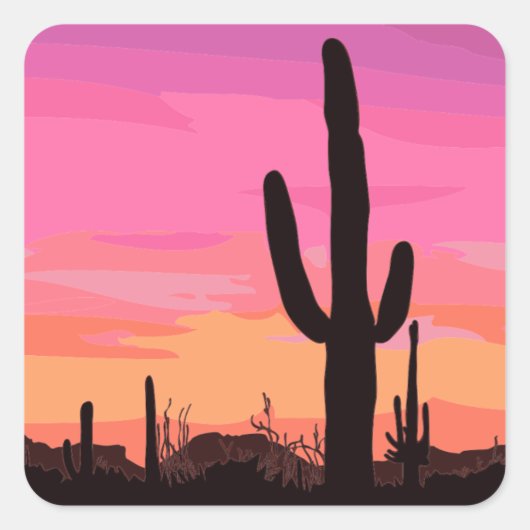 Sticker Carré Coucher de soleil de l'Arizona Cactus (Devant)
