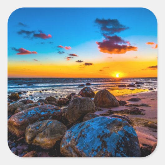 Sticker Carré Coucher De Soleil En Mer (Devant)