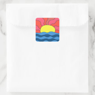 Sticker Carré Coucher de soleil et vagues