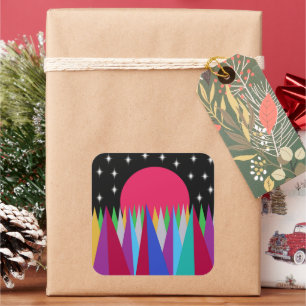 Sticker Carré Coucher de soleil étoilé 