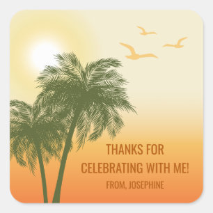 Sticker Carré Coucher de soleil orange d'été aux palmiers Merci