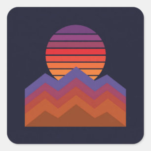 Sticker Carré Coucher de soleil rétro sur les montagnes - Style