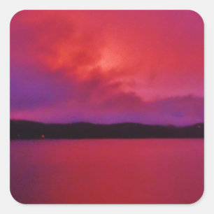 Sticker Carré Coucher de soleil rose vif sur le lac Arrowhead