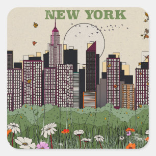 Sticker Carré Coucher de soleil sur New York City