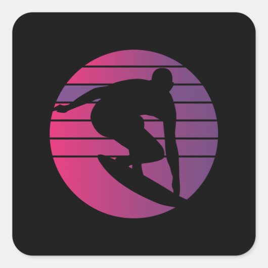 Sticker Carré Coucher de soleil surfeur Rétro (Devant)