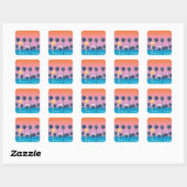 Sticker Carré Coucher de soleil tropical : Illustration de plage (Feuille)