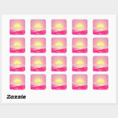STICKER CARRÉ COUCHER SOLEIL OCÉAN ROSE (Feuille)