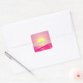 STICKER CARRÉ COUCHER SOLEIL OCÉAN ROSE (Enveloppe)