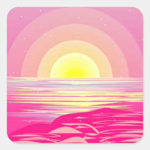 STICKER CARRÉ COUCHER SOLEIL OCÉAN ROSE