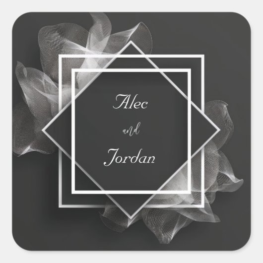 Sticker Carré Couches de maille fumées Élégant Mariage noir (Devant)