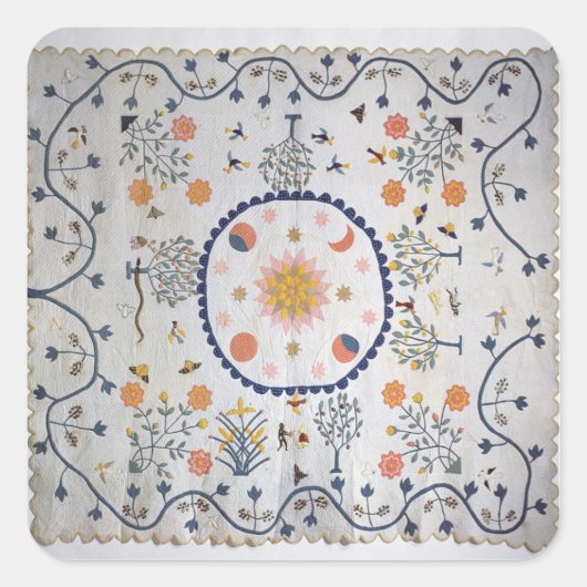 Sticker Carré Couette appliquée avec soleil, lune, étoiles (Devant)