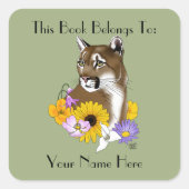 Sticker Carré Cougar Mountain Lion Puma Fleurs (Devant)