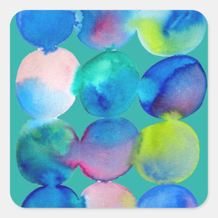 Sticker Carré Couleur cool bleu aquarelle art abstrait