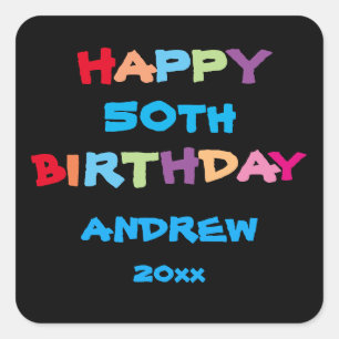 Sticker Carré Couleur Cute Personnalisé Nom Année Date Joyeux An